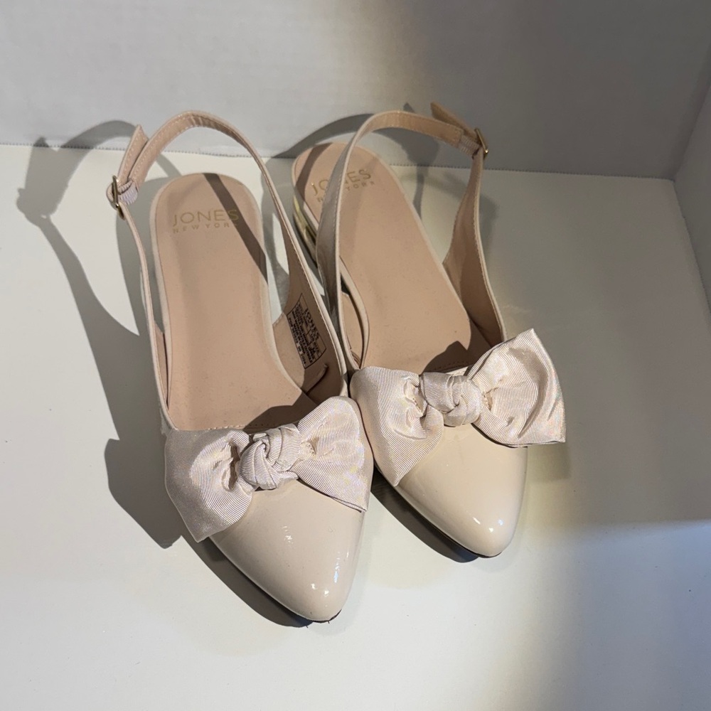 Jones New York Nude Patent Slingback Flats with Bow Accent